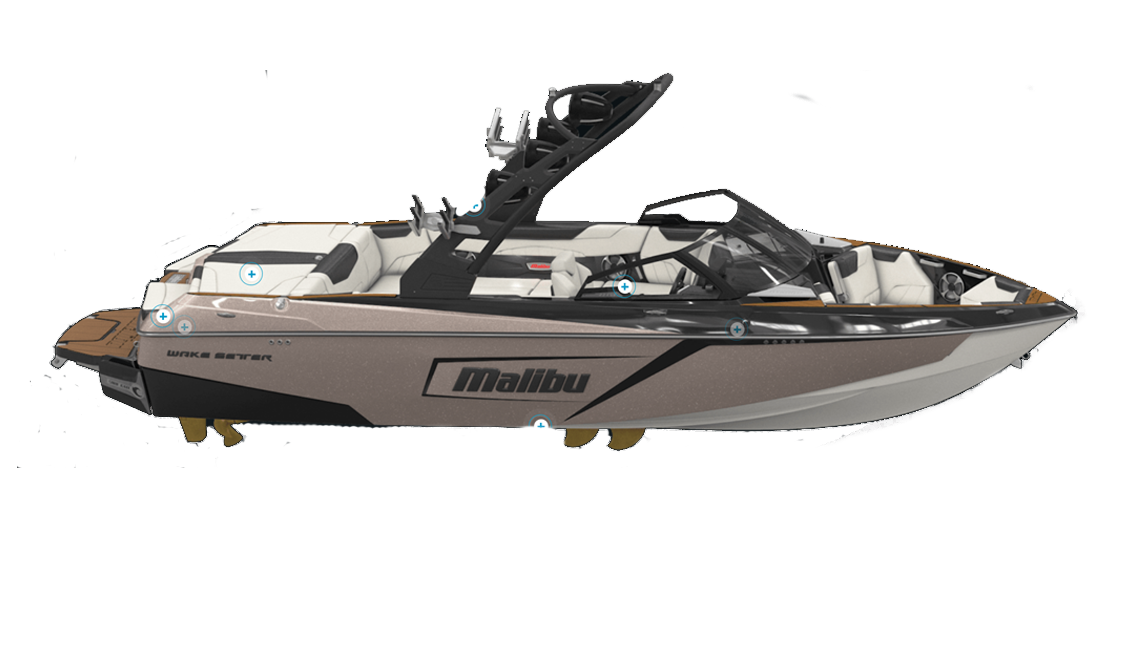 a rendering of the Malibu 23 LSV wakeboat sold at Gordon Bay Marine in Muskoka Ontario